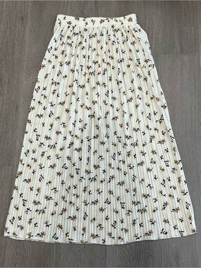 Cream Midi Skirt with Brown & Black Floral Print